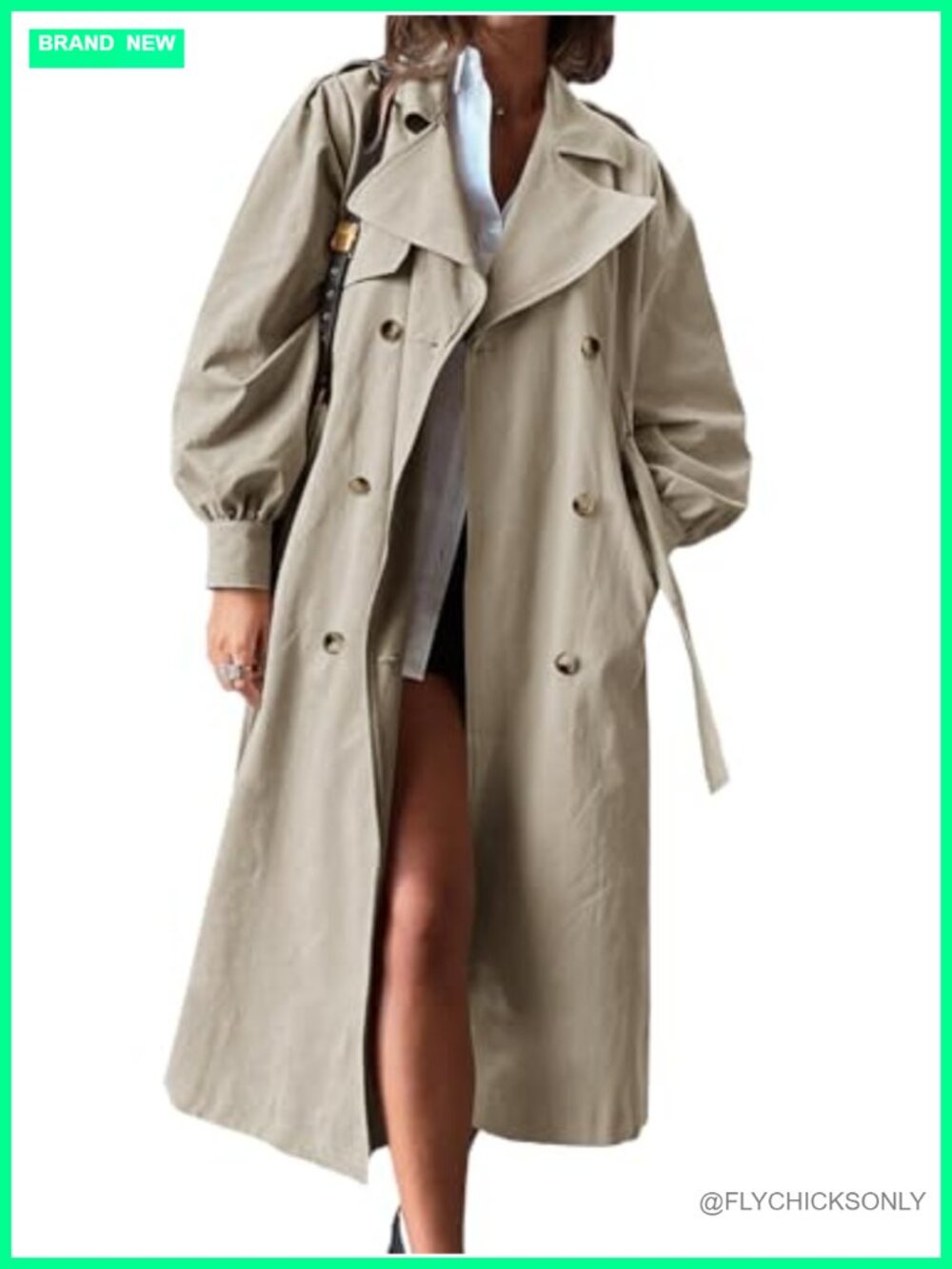 Long Trench Coat Oversized Double Breasted Lapel Overcoat with Belt